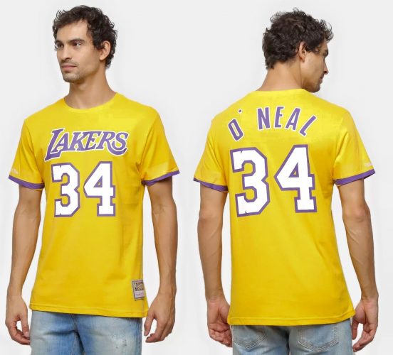 Camiseta Los Angeles Lakers O’Neal Mitchell & Ness Masculina - Amarelo