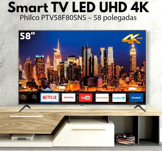 Smart TV LED 58" Philco PTV58F80SNS Ultra HD 4k com Conversor Digital 4 HDMI 2 USB Wi-Fi com Netflix - Space Gray