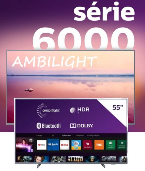 Smart TV LED 55” Philips 55PUG6794 4K Ultra HD AMBILIGHT 3 lados HDR10+ Dolby Vision Dolby Atmos Bluetooth Wifi 3 HDMI 2 USB - Prata
