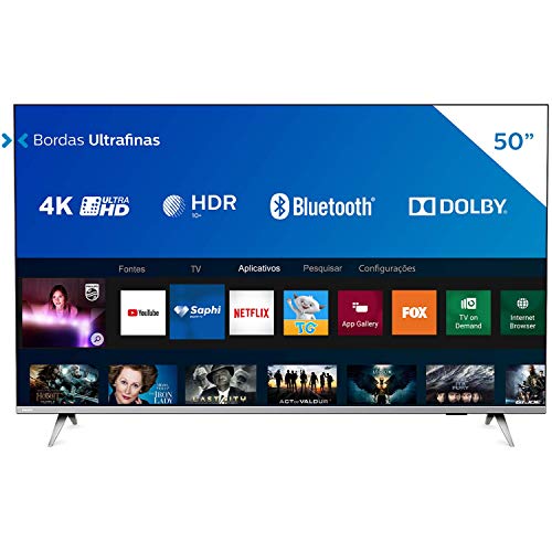 Smart TV LED 50” Philips 50PUG6654/78 Ultra HD 4k, Design sem Bordas HDR10+ Dolby Vision Dolby Atmos Bluetooth 3 HDMI 2 USB 60 HZ