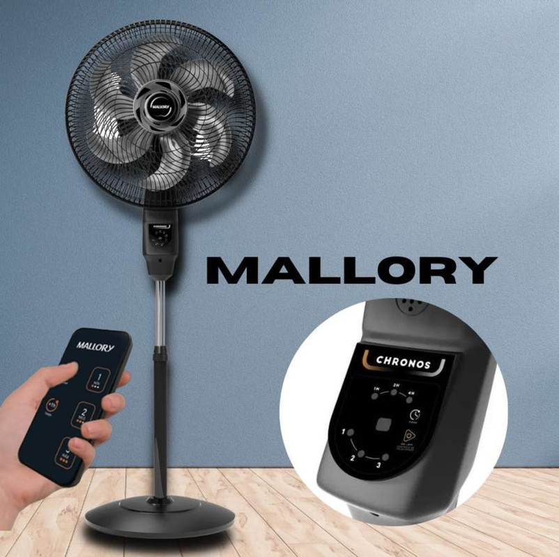 Ventilador Mallory Coluna Chronos Preto – Grafite com controle remoto 40 cm