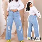 Calça Plus Size Jeans Feminina Wide Leg Levanta Bumbum