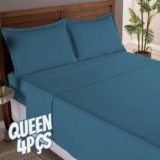 Jogo de Lençol Charme Percal 300 Fios Queen 4pçs com Aba Americana (Marinho)